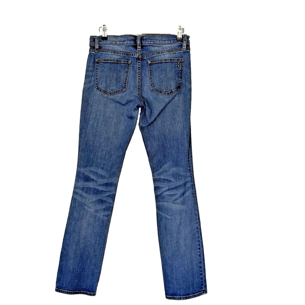 Tory Burch Jeans Sz 28 Straight Leg Blue Denim Logo Medium Wash Casual Classy - Picture 2 of 7